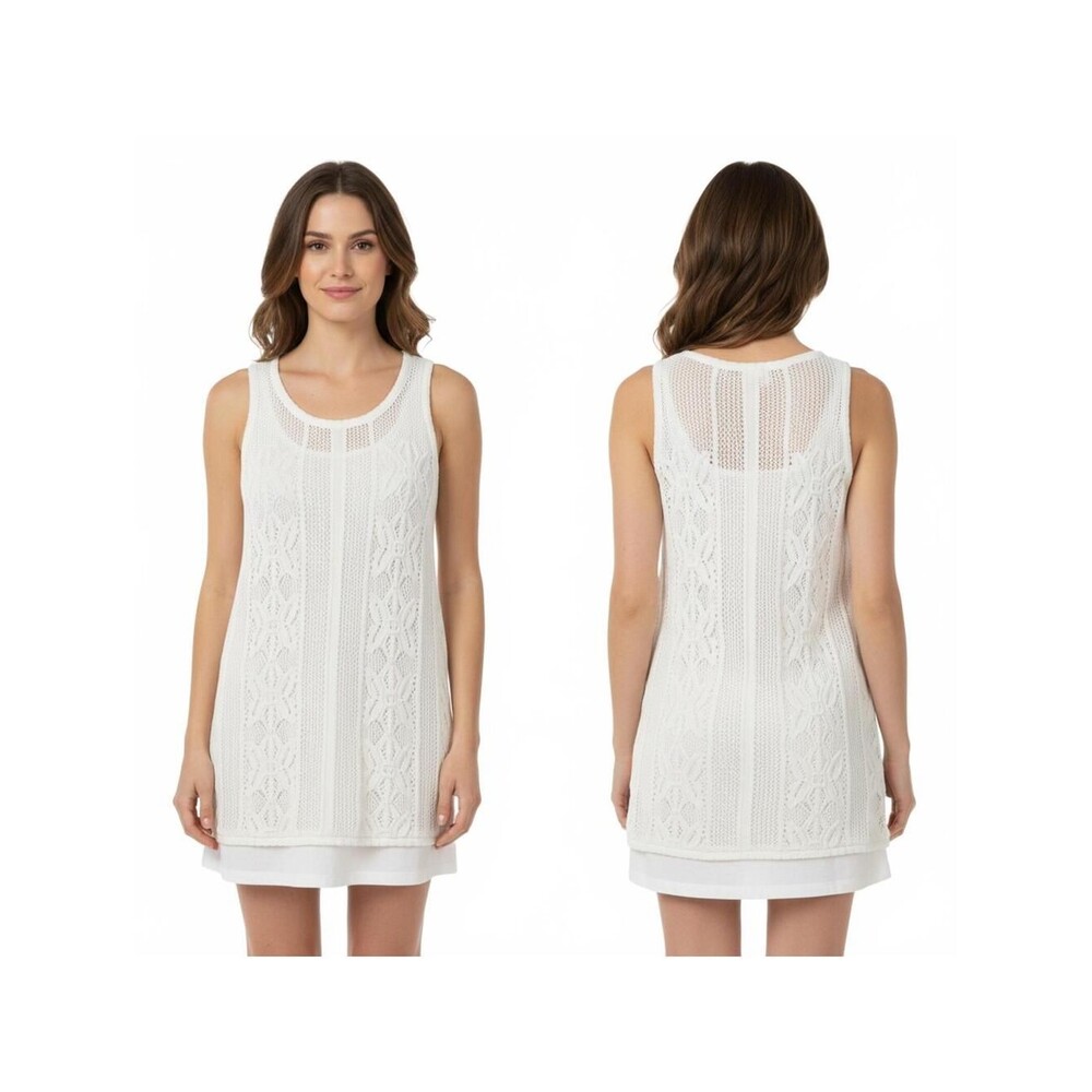 AGB Dress Cream Cable Knit Sleeveless Layered Tunic Kids Size S